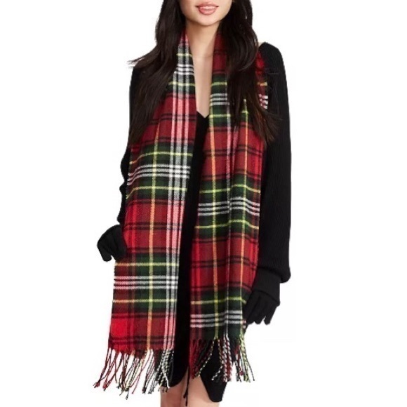 Steve Madden Women's Tartan Plaid Scarf With Fringe Detail